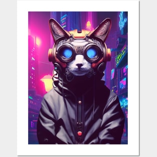 Techno Cat In Japan Neon City Posters and Art